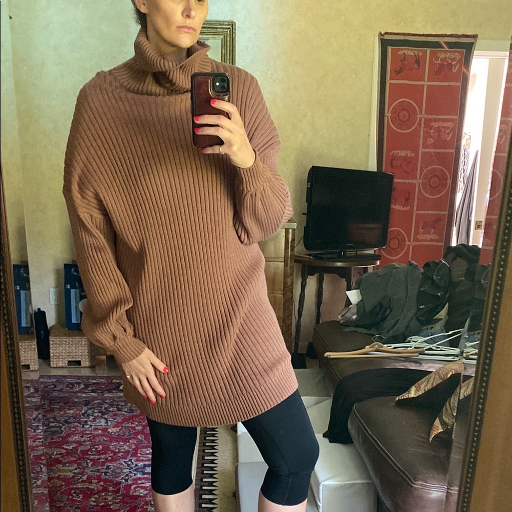Cozy Brown Turtleneck Sweater dress